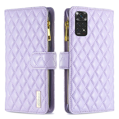 Funda de Cuero Cartera con Soporte Carcasa B12F para Xiaomi Redmi Note 11S 4G Morado