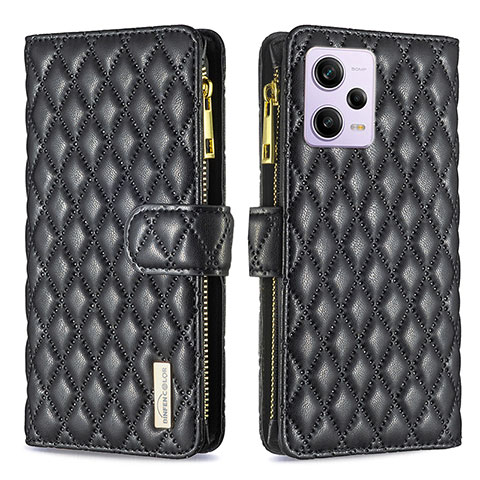 Funda de Cuero Cartera con Soporte Carcasa B12F para Xiaomi Redmi Note 12 Pro 5G Negro