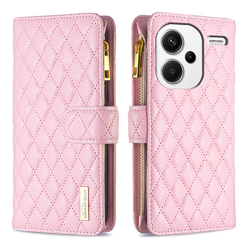 Funda de Cuero Cartera con Soporte Carcasa B12F para Xiaomi Redmi Note 13 Pro+ Plus 5G Oro Rosa