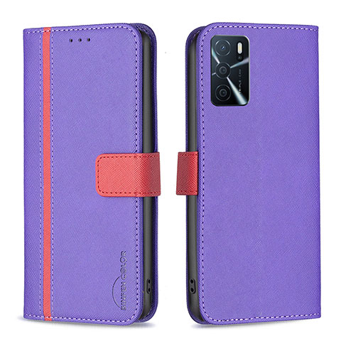 Funda de Cuero Cartera con Soporte Carcasa B13F para Oppo A16 Morado