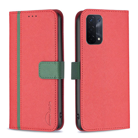 Funda de Cuero Cartera con Soporte Carcasa B13F para Oppo A54 5G Rojo