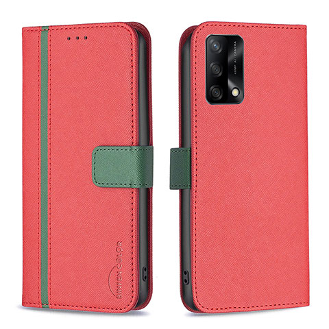 Funda de Cuero Cartera con Soporte Carcasa B13F para Oppo A74 4G Rojo