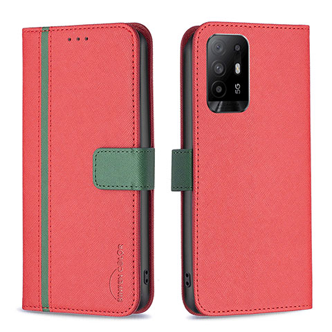 Funda de Cuero Cartera con Soporte Carcasa B13F para Oppo A95 5G Rojo