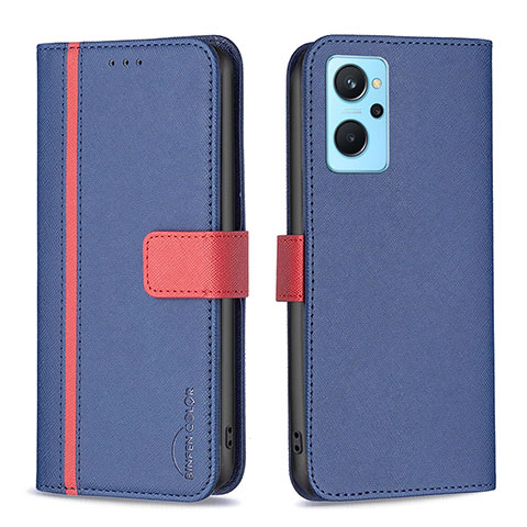 Funda de Cuero Cartera con Soporte Carcasa B13F para Oppo A96 4G Azul