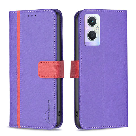 Funda de Cuero Cartera con Soporte Carcasa B13F para Oppo A96 5G Morado