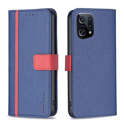 Funda de Cuero Cartera con Soporte Carcasa B13F para Oppo Find X5 5G Azul