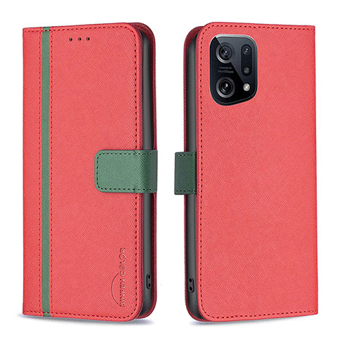 Funda de Cuero Cartera con Soporte Carcasa B13F para Oppo Find X5 5G Rojo