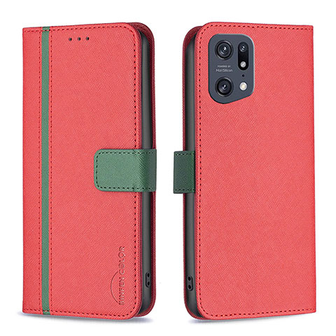 Funda de Cuero Cartera con Soporte Carcasa B13F para Oppo Find X5 Pro 5G Rojo