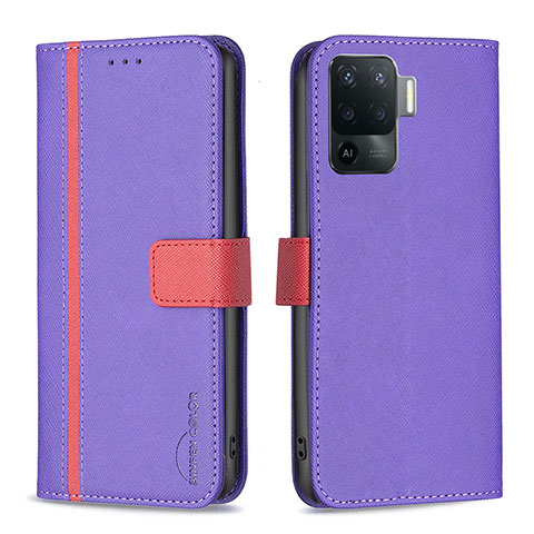 Funda de Cuero Cartera con Soporte Carcasa B13F para Oppo Reno5 F Morado