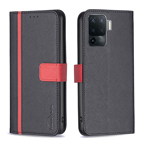 Funda de Cuero Cartera con Soporte Carcasa B13F para Oppo Reno5 Lite Negro