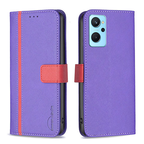 Funda de Cuero Cartera con Soporte Carcasa B13F para Realme 9i 4G Morado