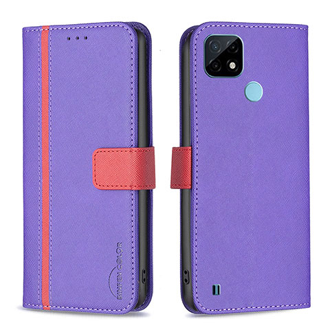 Funda de Cuero Cartera con Soporte Carcasa B13F para Realme C21 Morado