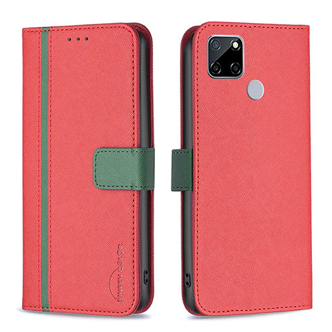 Funda de Cuero Cartera con Soporte Carcasa B13F para Realme C25S Rojo