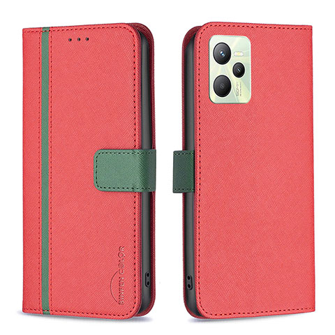 Funda de Cuero Cartera con Soporte Carcasa B13F para Realme Narzo 50A Prime Rojo