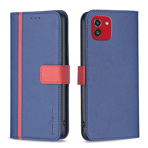 Funda de Cuero Cartera con Soporte Carcasa B13F para Samsung Galaxy A03 Azul