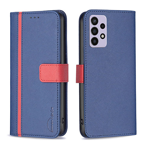 Funda de Cuero Cartera con Soporte Carcasa B13F para Samsung Galaxy A72 4G Azul