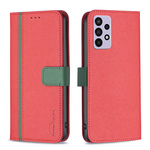 Funda de Cuero Cartera con Soporte Carcasa B13F para Samsung Galaxy A72 4G Rojo