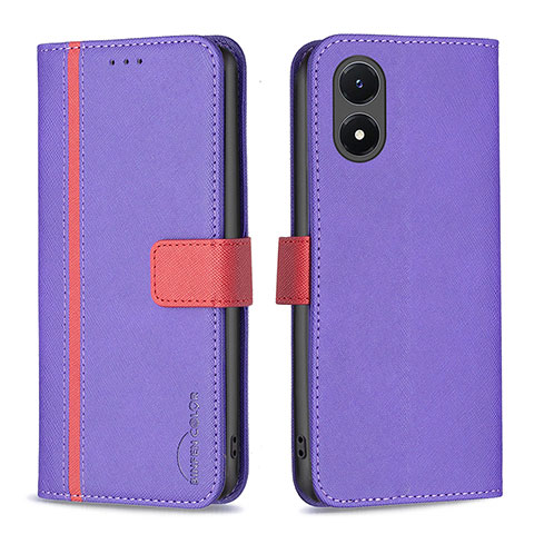 Funda de Cuero Cartera con Soporte Carcasa B13F para Vivo Y02S Morado