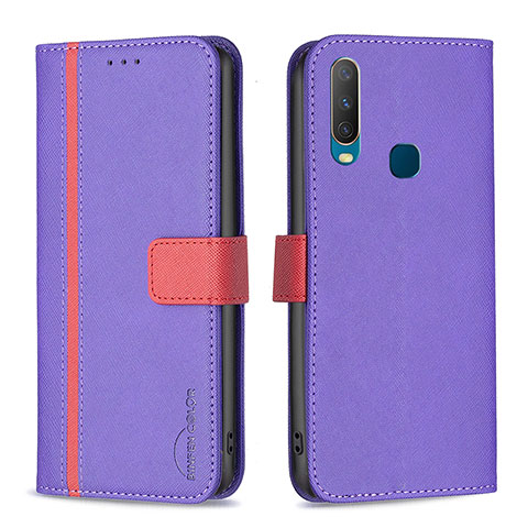 Funda de Cuero Cartera con Soporte Carcasa B13F para Vivo Y12 Morado