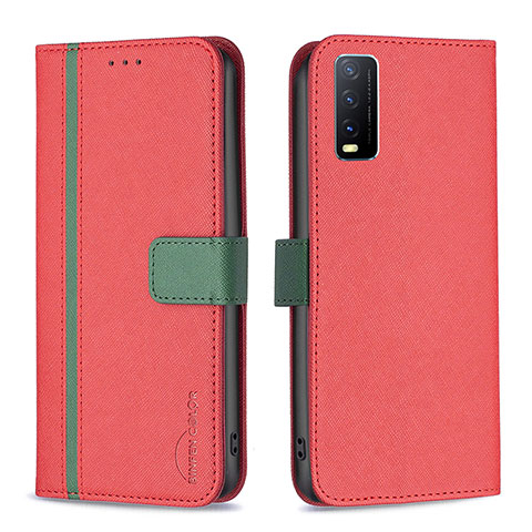 Funda de Cuero Cartera con Soporte Carcasa B13F para Vivo Y12A Rojo