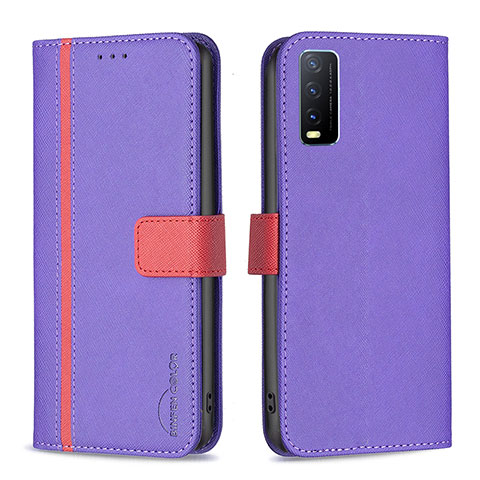 Funda de Cuero Cartera con Soporte Carcasa B13F para Vivo Y20s Morado