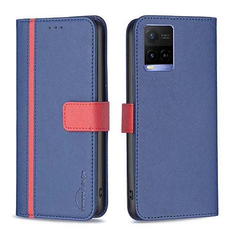 Funda de Cuero Cartera con Soporte Carcasa B13F para Vivo Y21a Azul