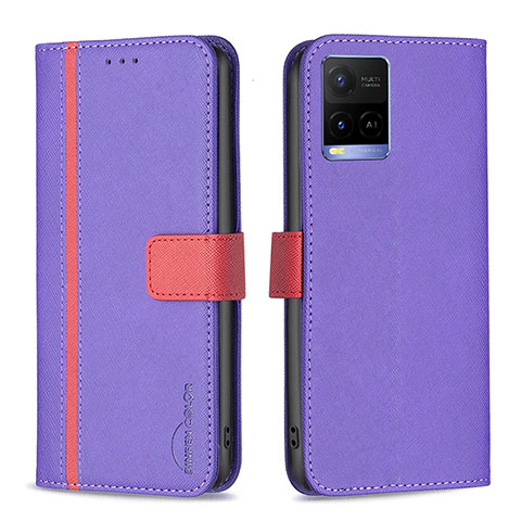 Funda de Cuero Cartera con Soporte Carcasa B13F para Vivo Y33s Morado