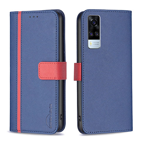 Funda de Cuero Cartera con Soporte Carcasa B13F para Vivo Y51 (2021) Azul