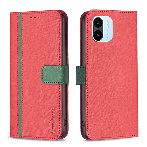 Funda de Cuero Cartera con Soporte Carcasa B13F para Xiaomi Poco C51 Rojo