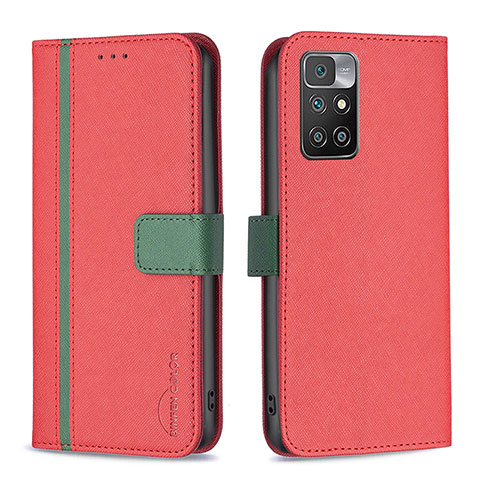 Funda de Cuero Cartera con Soporte Carcasa B13F para Xiaomi Redmi 10 (2022) Rojo