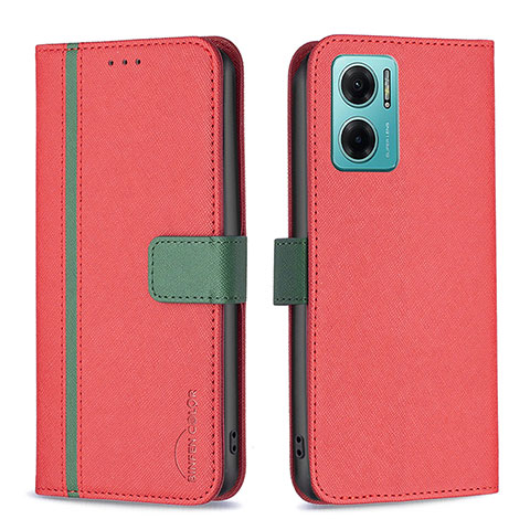 Funda de Cuero Cartera con Soporte Carcasa B13F para Xiaomi Redmi 10 5G Rojo