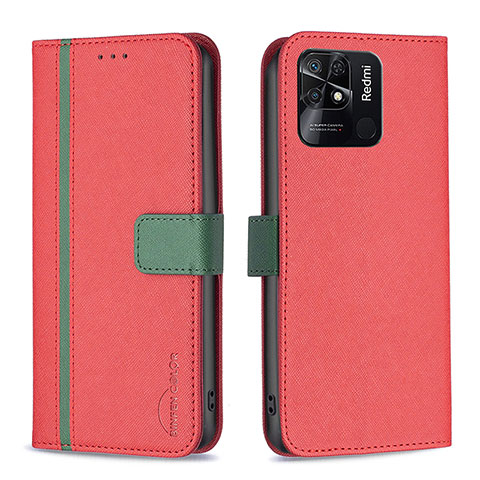 Funda de Cuero Cartera con Soporte Carcasa B13F para Xiaomi Redmi 10 India Rojo