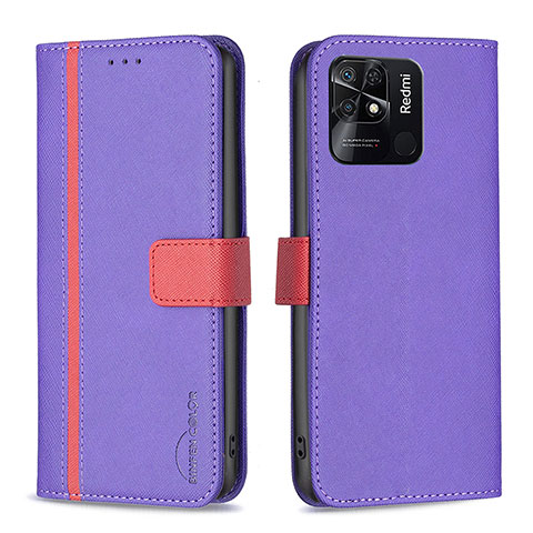 Funda de Cuero Cartera con Soporte Carcasa B13F para Xiaomi Redmi 10 Power Morado