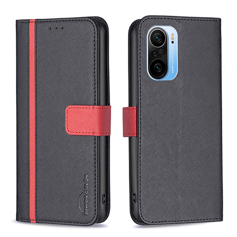 Funda de Cuero Cartera con Soporte Carcasa B13F para Xiaomi Redmi K40 Pro 5G Negro