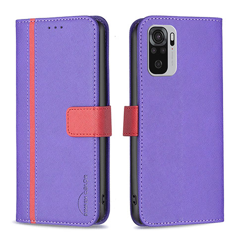 Funda de Cuero Cartera con Soporte Carcasa B13F para Xiaomi Redmi Note 10 4G Morado