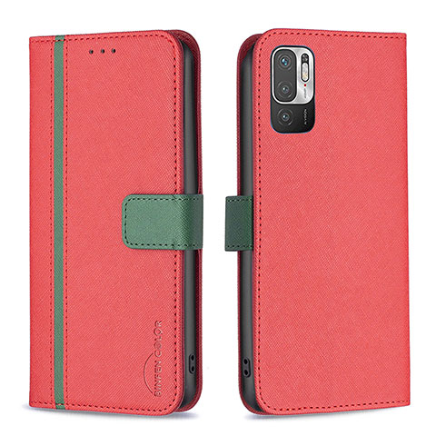 Funda de Cuero Cartera con Soporte Carcasa B13F para Xiaomi Redmi Note 10T 5G Rojo