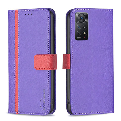 Funda de Cuero Cartera con Soporte Carcasa B13F para Xiaomi Redmi Note 11 Pro 5G Morado