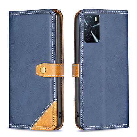 Funda de Cuero Cartera con Soporte Carcasa B14F para Oppo A16 Azul