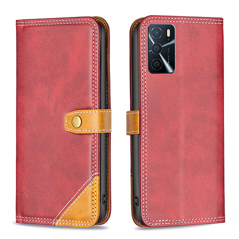 Funda de Cuero Cartera con Soporte Carcasa B14F para Oppo A16 Rojo