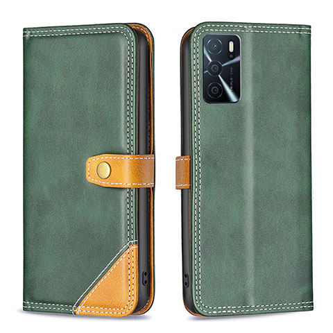 Funda de Cuero Cartera con Soporte Carcasa B14F para Oppo A16 Verde