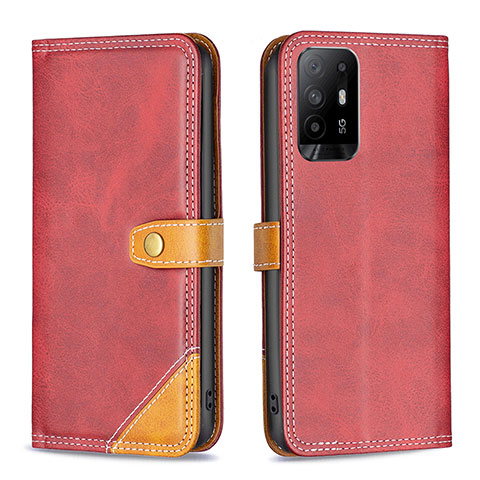 Funda de Cuero Cartera con Soporte Carcasa B14F para Oppo A94 5G Rojo