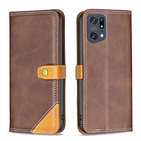 Funda de Cuero Cartera con Soporte Carcasa B14F para Oppo Find X5 Pro 5G Marron