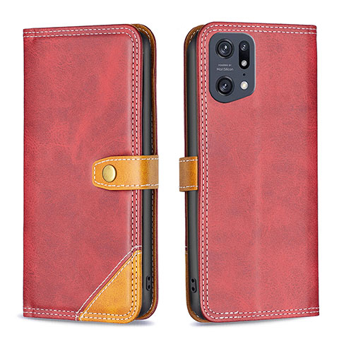 Funda de Cuero Cartera con Soporte Carcasa B14F para Oppo Find X5 Pro 5G Rojo