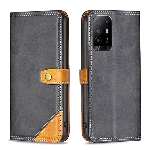 Funda de Cuero Cartera con Soporte Carcasa B14F para Oppo Reno5 Z 5G Negro