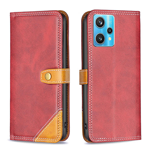 Funda de Cuero Cartera con Soporte Carcasa B14F para Realme 9 4G Rojo