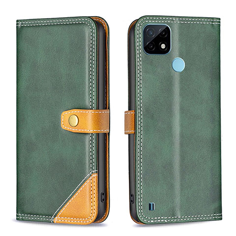 Funda de Cuero Cartera con Soporte Carcasa B14F para Realme C21 Verde