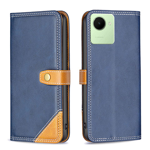 Funda de Cuero Cartera con Soporte Carcasa B14F para Realme C30s Azul