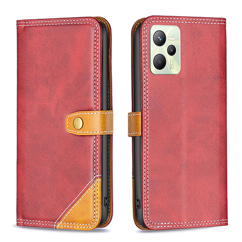 Funda de Cuero Cartera con Soporte Carcasa B14F para Realme C35 Rojo