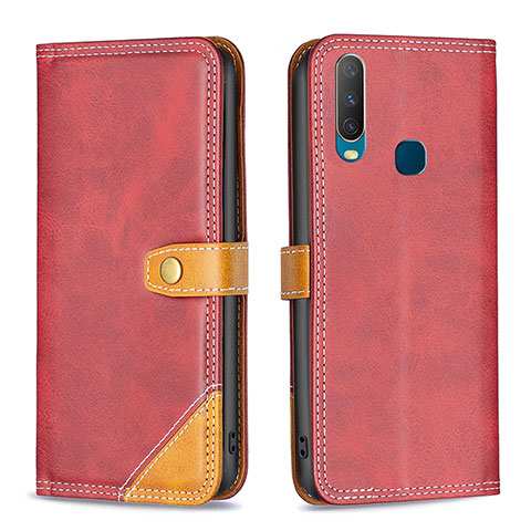 Funda de Cuero Cartera con Soporte Carcasa B14F para Vivo Y12 Rojo