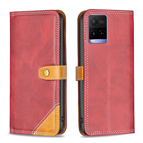 Funda de Cuero Cartera con Soporte Carcasa B14F para Vivo Y32 4G Rojo